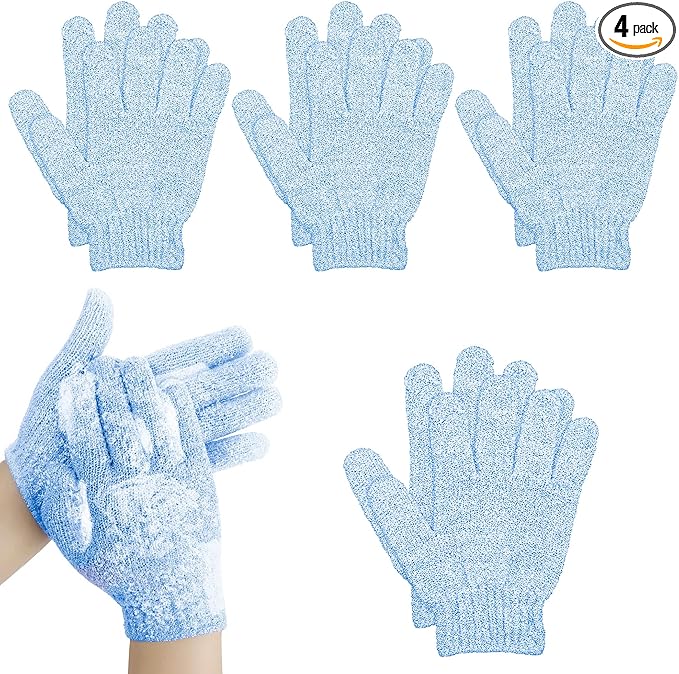 4 Pairs Bath Gloves, Exfoliating Body Scrub Mitts by Biiange