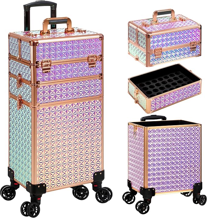 3 in 1 Rolling Makeup Train Case Professional Large Cosmetic Trolley by Unknown
