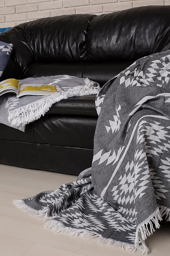 Bersuse 100% Cotton Teotihuacan XL Throw Blanket Turkish Towel Beach Blanket - Image 3