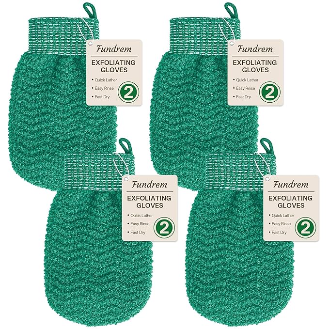 Exfoliating Gloves 2 Pack, Wave Texture Exfoliating Mitt by FUNDREM