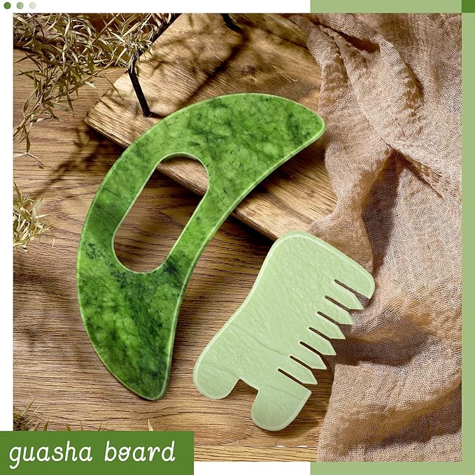 BBTO 2 Pcs Jade Comb for Scalp Massage Gua sha Comb for Head Body spa Hair - Image 6
