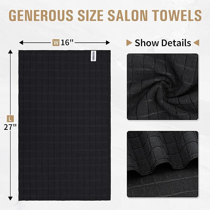 Salon Towels, 24 Pack Black Hand Towels - Image 2