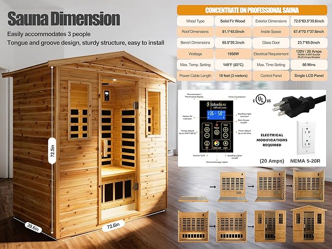 Full Spectrum Sauna, Outdoor Sauna 3 Person Infrared Sauna, Infrared Saunas - Image 7