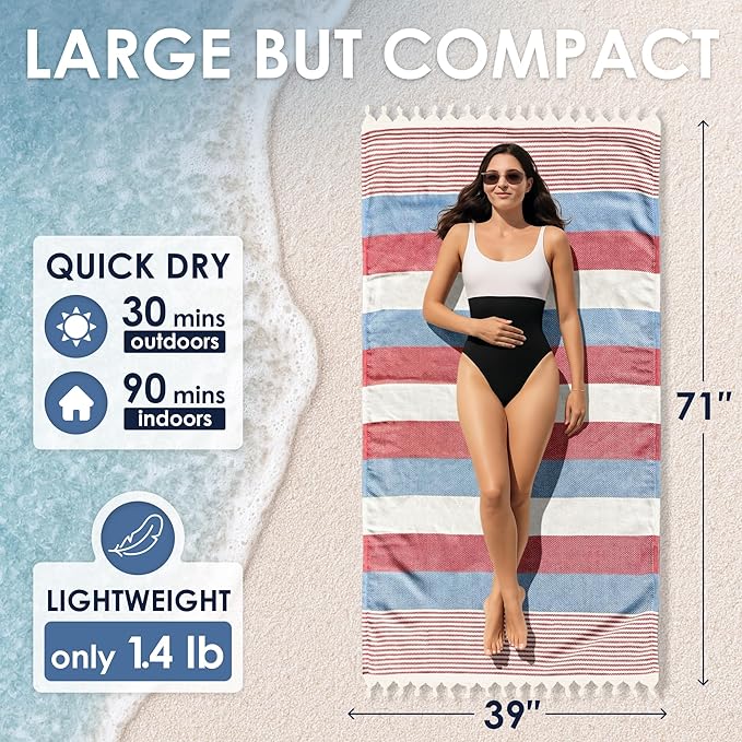 ATANI Turkish Beach Towel, Converts to a Bag, Oversized 100% Cotton Bath Towels - Image 3