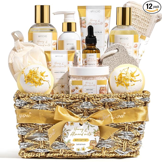 Mothers Day Birthday Gifts for Women, Honey & Almond Milk Relaxing Spa Gift by MAYICIVO