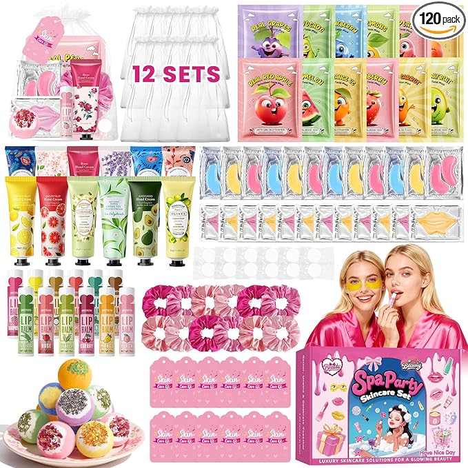 Spa Party Supplies for Women, Hand Cream, Lip Balm, Under Eye Patches, Lip Mask by CHANGARLOAD