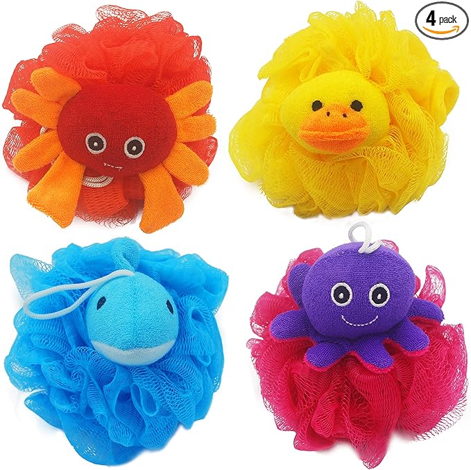 Lovely Animal Design Kids Exfoliating Bath Scrubber Body Scrubber Shower Ball by Bleu+Bath