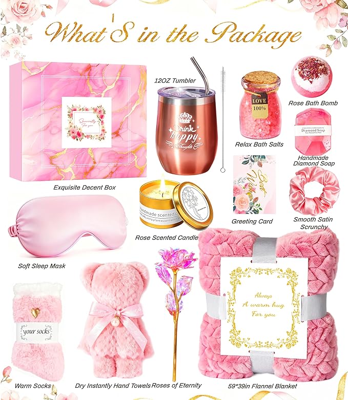 Birthday Gifts Basket for Women Mom Her Sister Grandma, Get Well Self Care Gift - Image 3