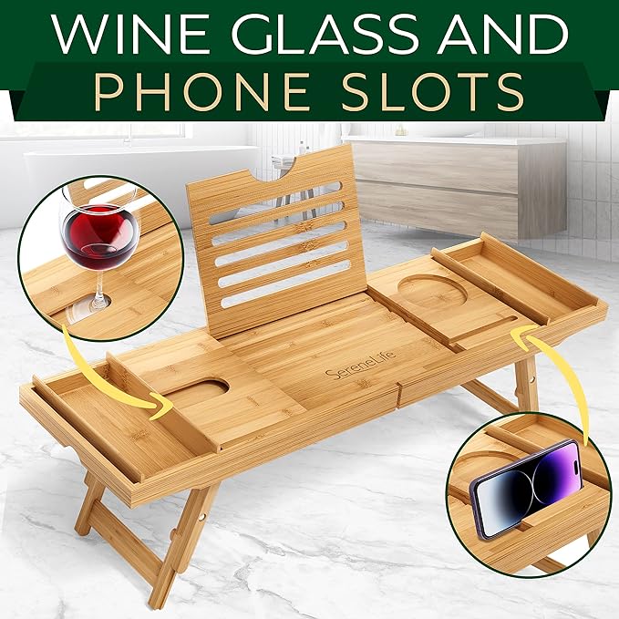 SereneLife Bath Caddy Breakfast Tray Combo - Image 6