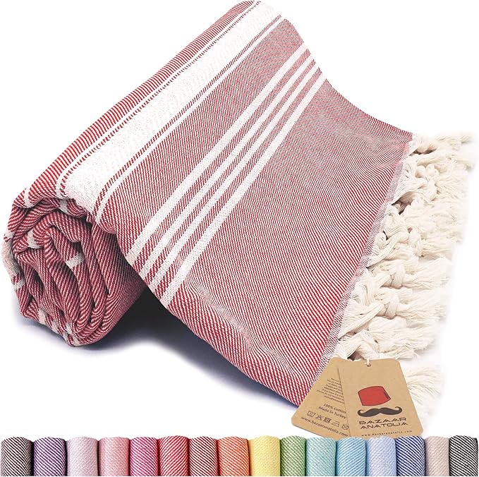 Bazaar Anatolia Turkish Beach Towel – 100% Cotton, Quick Dry, Sand Free Towel by BazaarAnatolia
