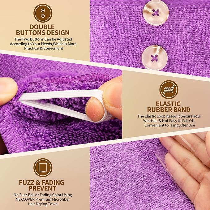 NEXCOVER Hair Towel Microfiber, 2 Pack Grey Purple 9.8 inch X 25.5 inch Hair - Image 3