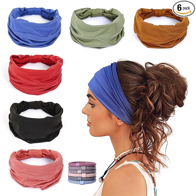GiLi 6 Pack Wide Headbands for Women Non Slip Soft Elastic Hair Bands Yoga by GiLi