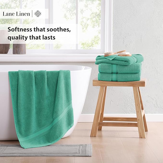 LANE LINEN Large Teal Cotton Bath Sheets, 4 Piece Set, Quick Dry, Super Soft - Image 5