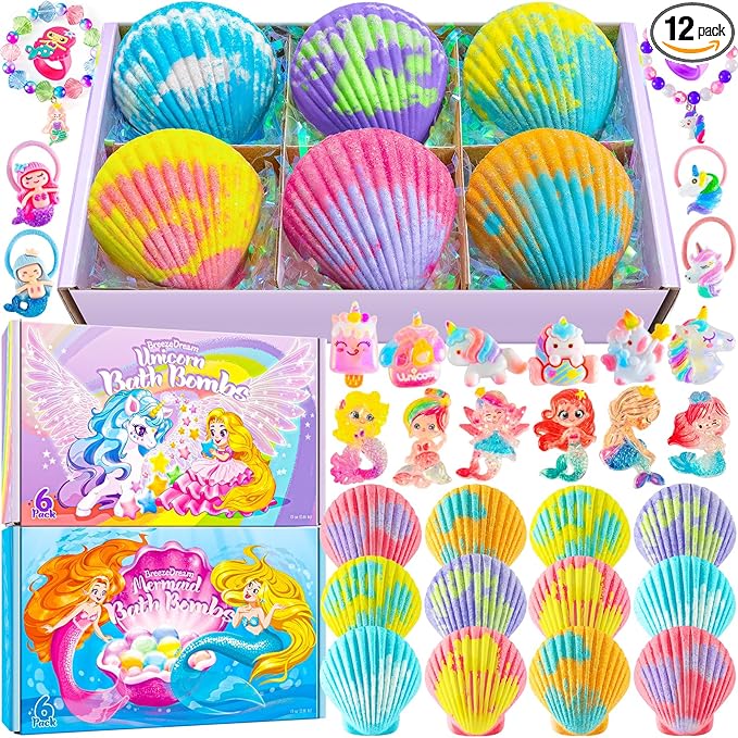 Shell Bath Bombs for Girls – 12 Pack Child-Safe Aromatherapy Bath Bombs by BreezeDream