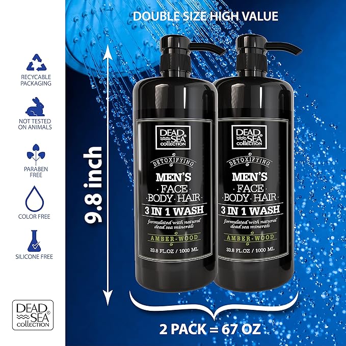 Dead Sea Collection Amber Wood Men’s Body Wash – 3 in 1 Body Wash - Image 3