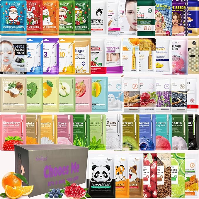 55 Pack Collagen Face Masks Skincare Bulk, Sheet Masks Variety Set by IMGladYouChoseMeleellGoAheadAndChooseYourFavoriteItemsThankYou
