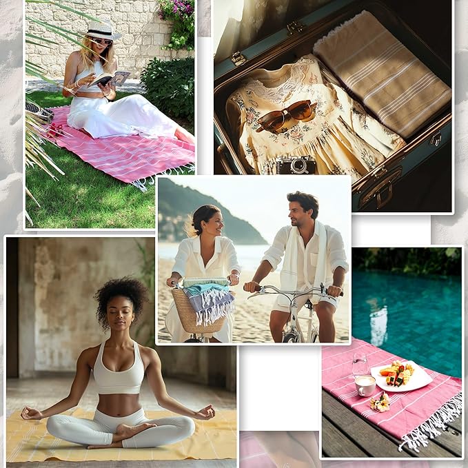 Cacala Lightweight and Thin Turkish Beach Towel 100% Cotton Sand-Free and - Image 3