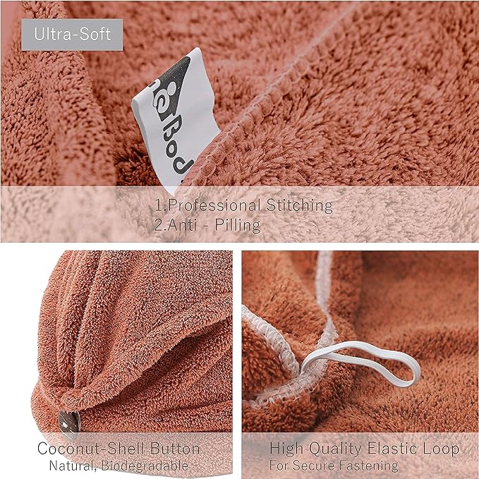 myHomeBody Hair Towel Wrap, Luxury Quick Drying Turban, Ultra Soft Absorbent - Image 5