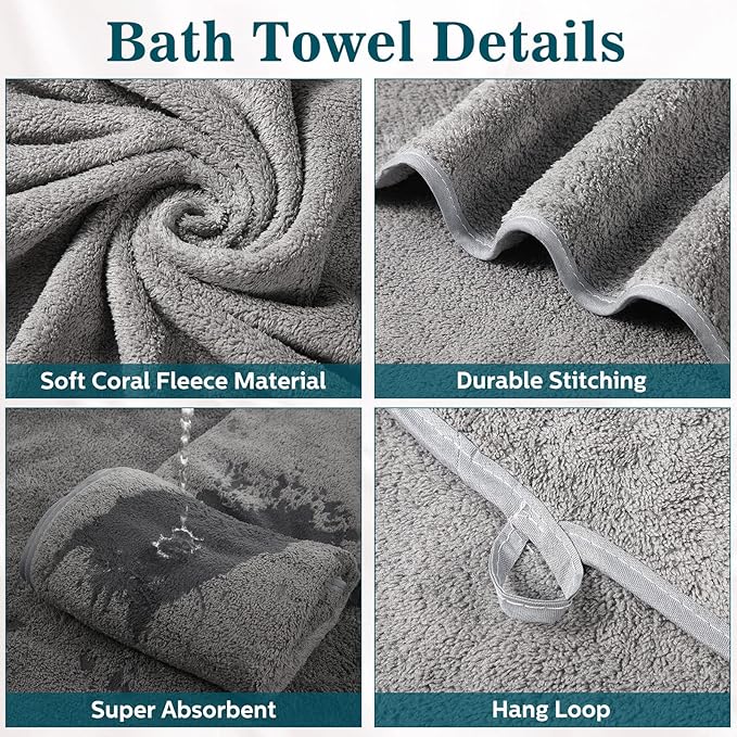 Mixweer 10 Pieces Bath Towel Set, Microfiber Coral Velvet Highly Absorbent - Image 4