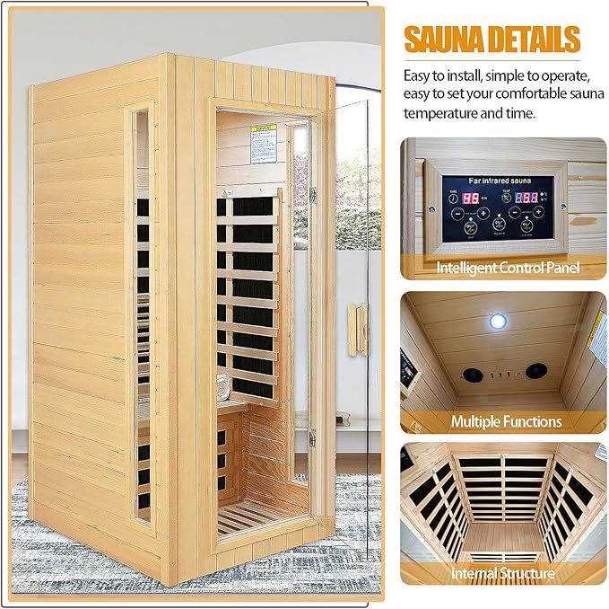 Far Infrared Sauna 1 Person Infrared Sauna Room Canadian Hemlock Wooden Sauna - Image 4