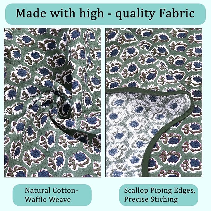 Ridhi Block Print Basil Green Cotton Spa/Beach Towel 27"x54" Set of 2 Handmade - Image 6