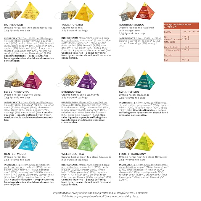 Creano Organic Herbal Tea Gift Set "Organic Herbal Tea" – 18 Pyramid Tea Bags - Image 3