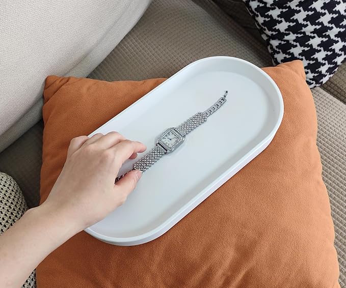 White Small Tray, Oval Tray for Kitchen Counter, Bathtub Bathroom Vanity Items - Image 7
