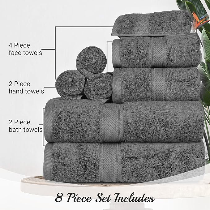 SUPERIOR Egyptian Cotton Pile 8 Piece Towel Set, Includes 2 Bath, 2 Hand - Image 9