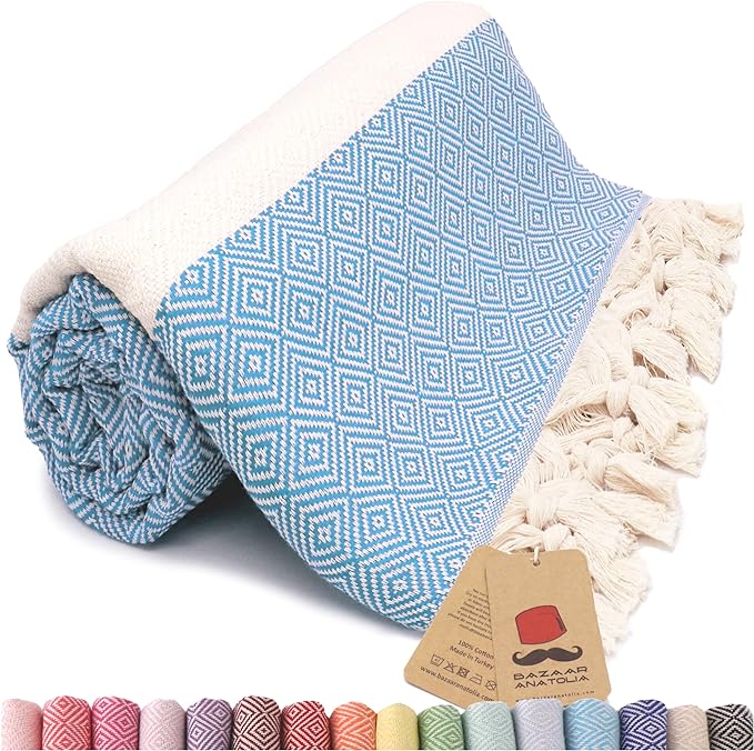 Bazaar Anatolia Turkish Beach Towel – 100% Cotton, Quick Dry, Sand Free Towel by BazaarAnatolia