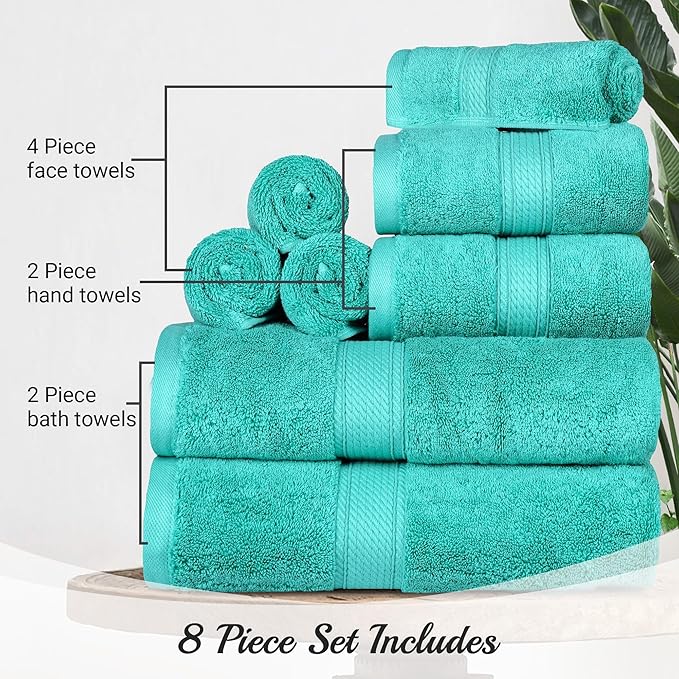 SUPERIOR Egyptian Cotton Pile 8 Piece Towel Set, Includes 2 Bath, 2 Hand - Image 4