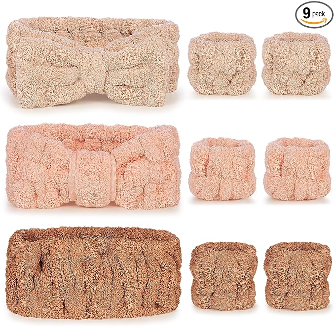 DiyJibb 9 Pcs Spa Headband for Washing Face, Skincare Headband and Wristband Set by DiyJibb