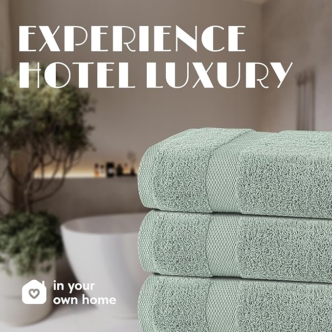 White Classic Green Bath Towels 27x54 Inch, Cotton Towel Set - Image 7