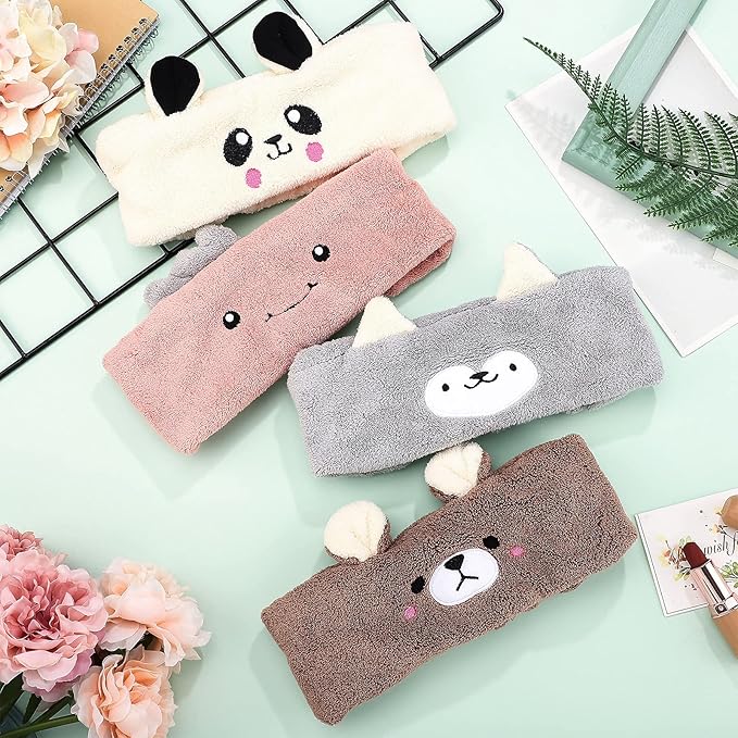 Chuangdi 4 Pieces Animal Hair Bands Face Wash Headband Spa Animal Ears - Image 7