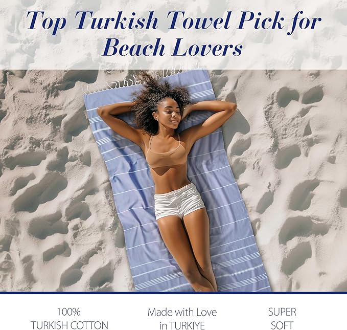 Cacala Lightweight and Thin Turkish Beach Towel 100% Cotton Sand-Free and - Image 5