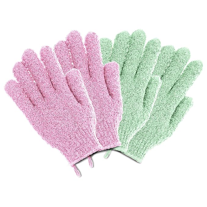 4 Pairs Exfoliating Gloves, 100% Nylon, Dual Texture Body Scrub by The+Beauty+Project
