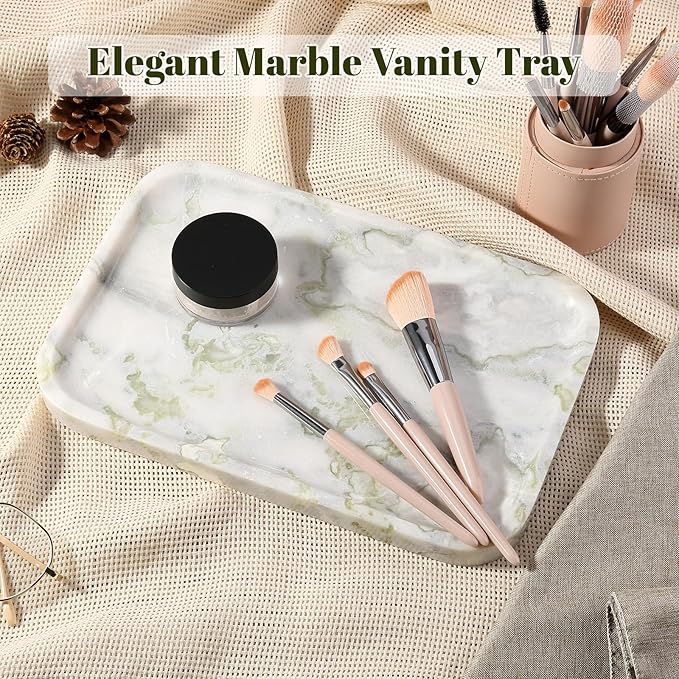 Karibiber Luxury Marble Vanity Tray, Bathroom Tray Countertop, Bianco - Image 5