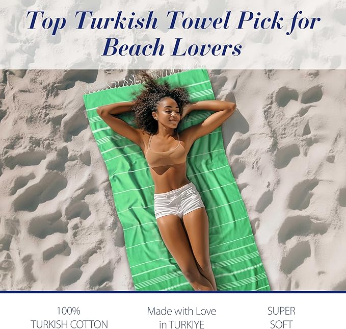 Cacala Lightweight and Thin Turkish Beach Towel 100% Cotton Sand-Free and - Image 3