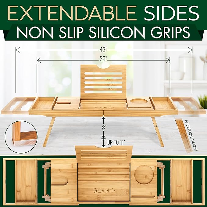 SereneLife Bath Caddy Breakfast Tray Combo - Image 3