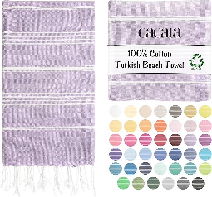 Cacala Lightweight and Thin Turkish Beach Towel 100% Cotton Sand-Free and by CACALA