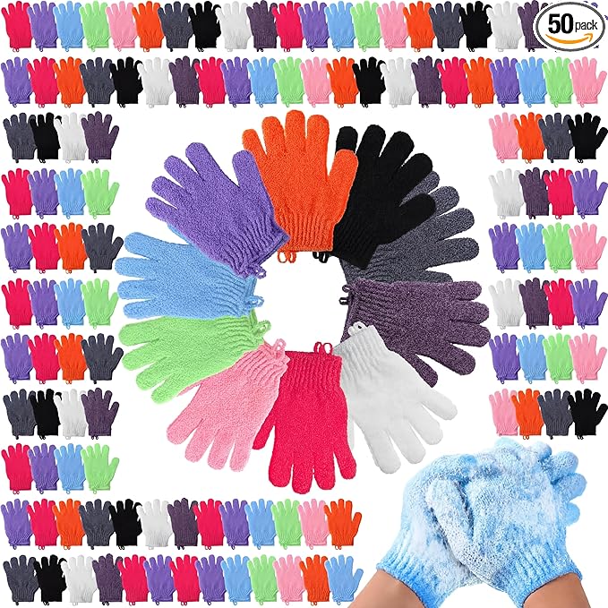 FoldTier 100 Pcs Exfoliating Gloves Bulk by FoldTier