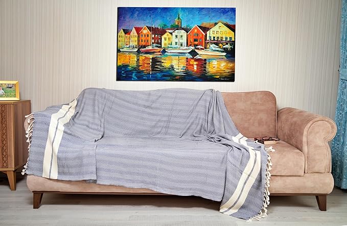 Bersuse 100% Cotton Herringbone XL Throw Blanket - Image 3