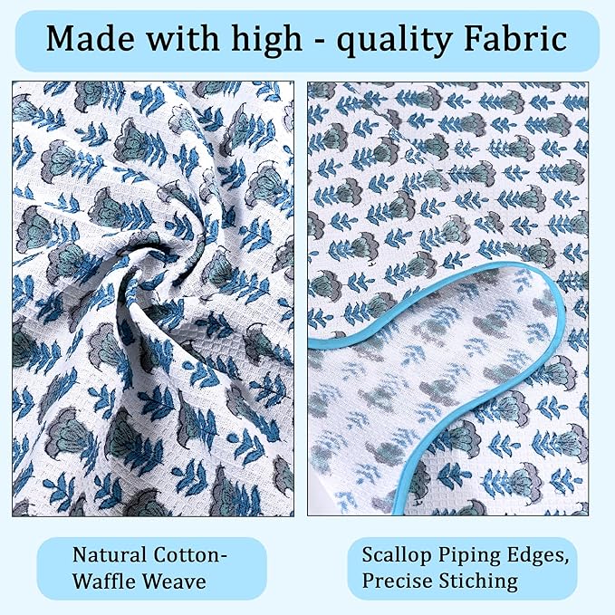 Ridhi Block Print Aquamarine Blue Cotton Spa Towel 27"x54" Set of 2 Handmade - Image 6