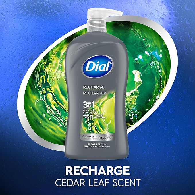 Dial Men 3 in 1 Body, Hair and Face Wash, 32 Fl Oz, Cedar Leaf Scent, Cleanses - Image 4