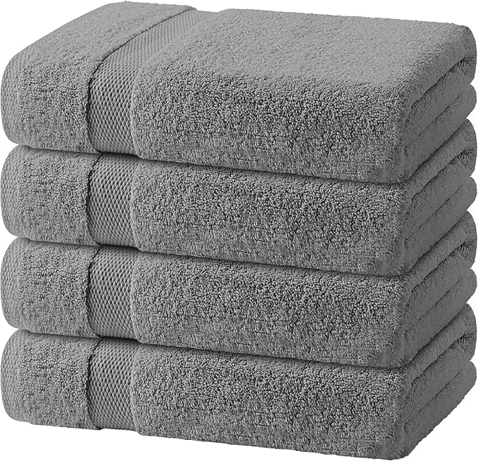 White Classic Light Gray Bath Towels 27x54 Inch, Cotton Towel Set by WhiteClassic