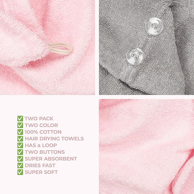 American Soft Linen 100% Cotton Head Towel Cap, Women's Anti Frizz Hair Wrap - Image 6