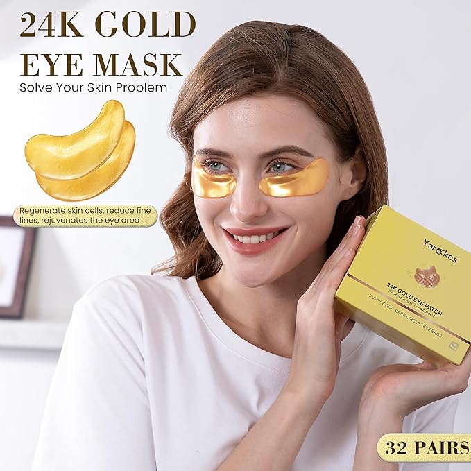 32 Pairs 24K Gold Under Eye Patches, 32 Sets Anti Wrinkle Collagen Undereye Pad - Image 2