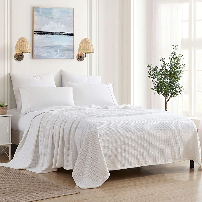 100% Fine Cotton Luxurious Basket Weave Blanket, Full/Queen Size by SweetHomeCollection
