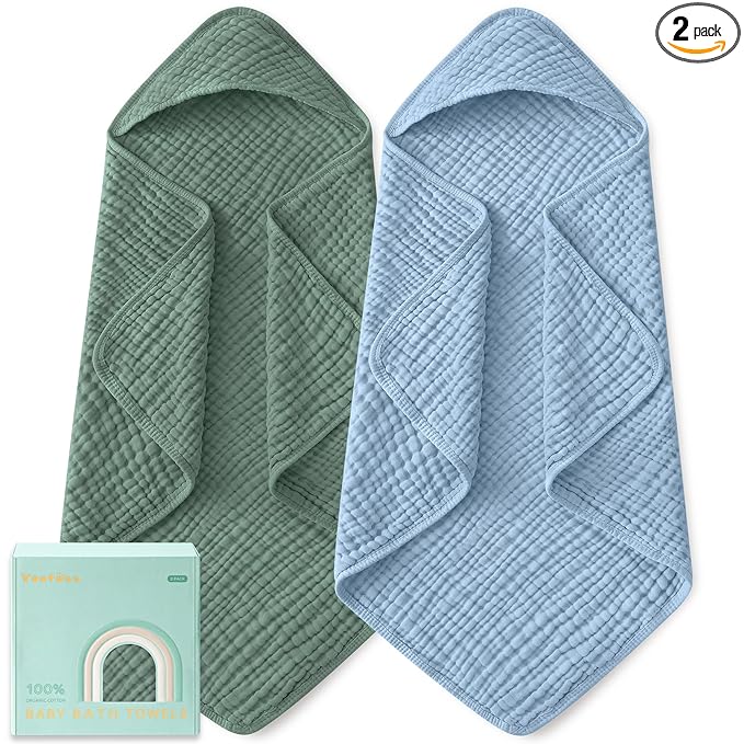 Yoofoss Hooded Baby Towels for Newborn 2 Pack 100% Muslin Organic Cotton Baby by YOOFOSS