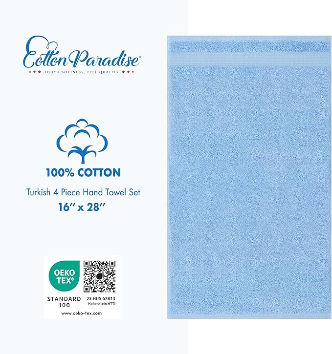 Cotton Paradise Hand Towels for Bathroom, 100% Cotton Turkish 4 Piece Hand - Image 4