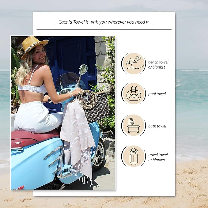 Cacala Lightweight and Thin Turkish Beach Towel 100% Cotton Sand-Free and - Image 4